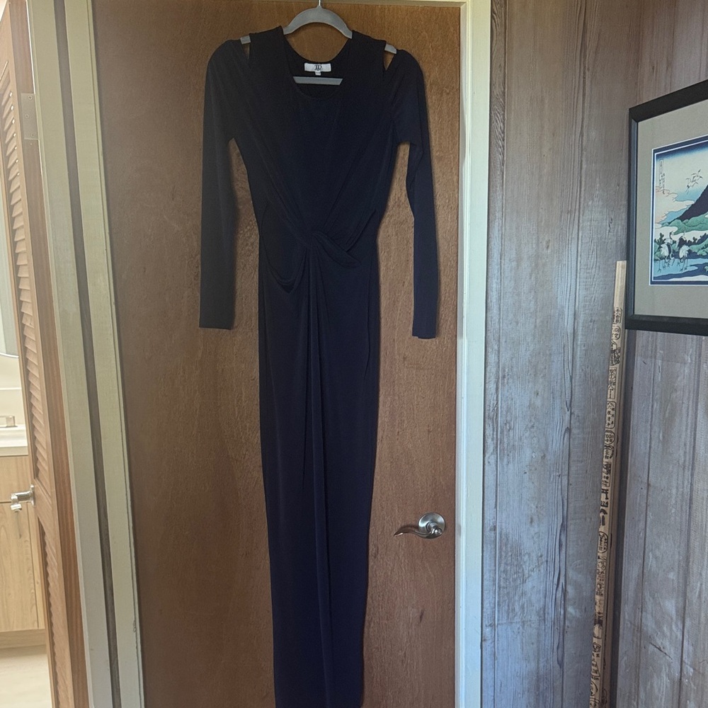 Elegant Navy Long Sleeve Dress with cutout and cold shoulder